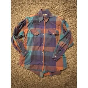 Vintage Rinzi Women's Western Plaid Shirt with Snaps‎ Shoulder Pads Size Small